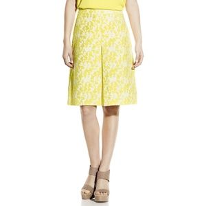 Vince Camuto Yellow & White Jacquard Pleated Skirt